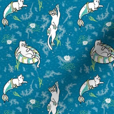 Ocean Aqua Magical Purrmaid Diving Cats Cartoon