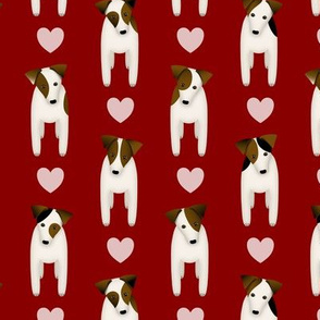 Love my Parson / Jack Russell Terrier w pink hearts pattern / Red