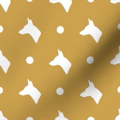 Carolina Dog Silhouette and Polka Dots in Mustard Gold