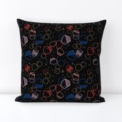cosmic hexagons // bright, colorful, geometric, shapes, abstract, random, hexagon, cute fabric -  black