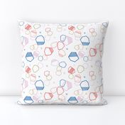 cosmic hexagons // bright, colorful, geometric, shapes, abstract, random, hexagon, cute fabric - white