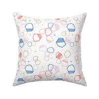 cosmic hexagons // bright, colorful, geometric, shapes, abstract, random, hexagon, cute fabric - white