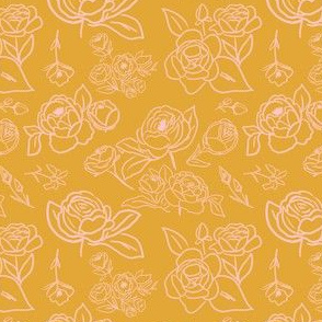 Mustard and Blush Fall Floral Outlines