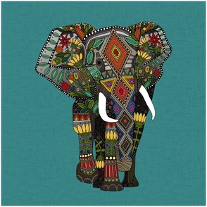 floral elephant teal 18 inch panel