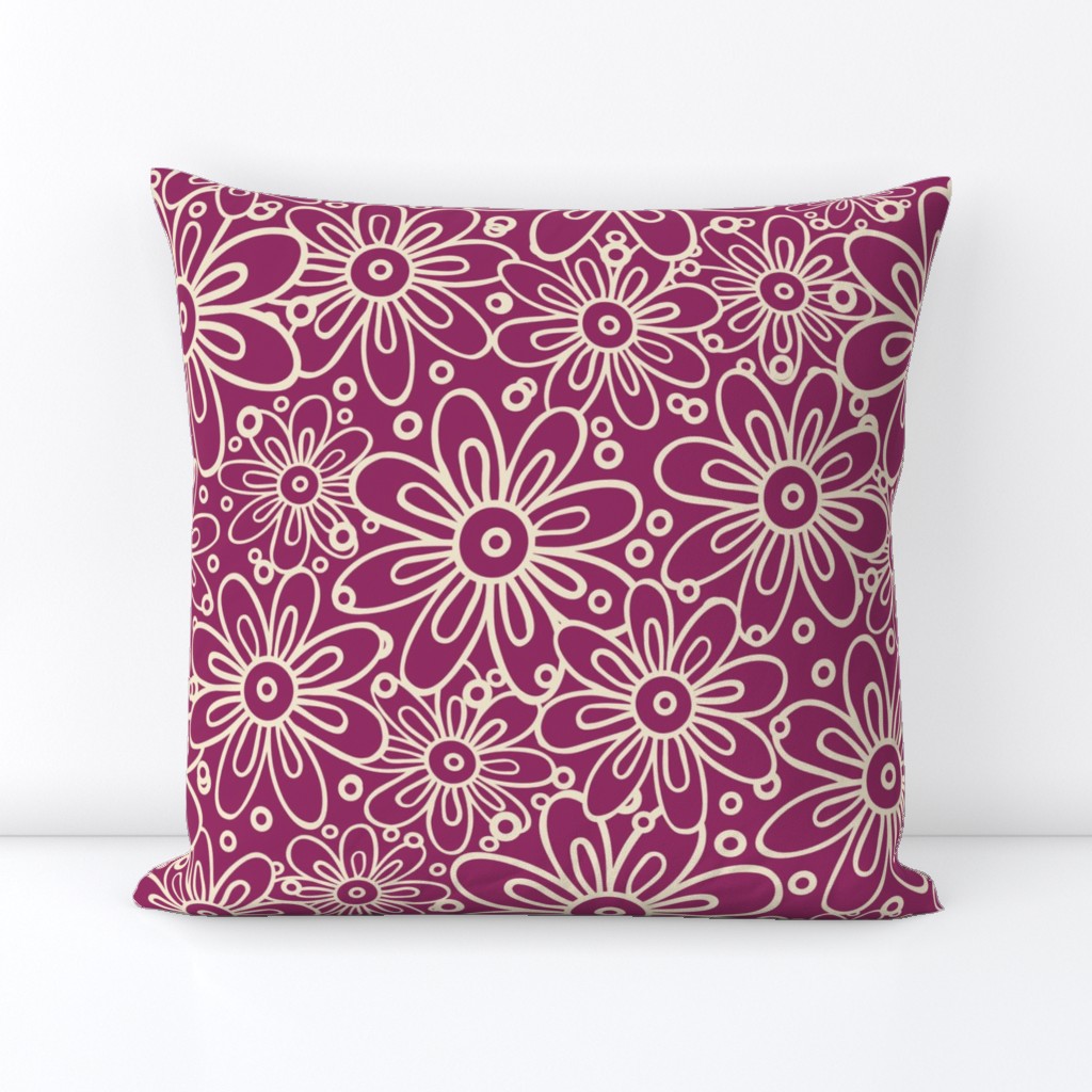 Doodle flowers on a purple background