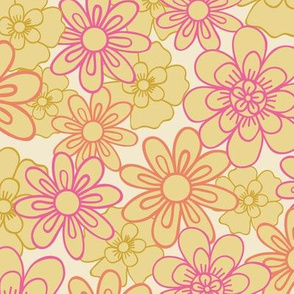 Doodle flowers on a cream background