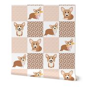 14" corgi dog cheater quilt - cheater fabric, dog quilt, corgi fabric, dog, girls dog quilt, pet design - peach