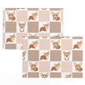 14" corgi dog cheater quilt - cheater fabric, dog quilt, corgi fabric, dog, girls dog quilt, pet design - peach