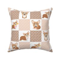 14" corgi dog cheater quilt - cheater fabric, dog quilt, corgi fabric, dog, girls dog quilt, pet design - peach