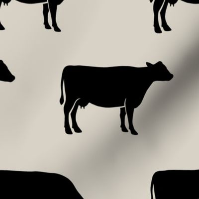 (large scale) cows (black on beige) - farm fabric