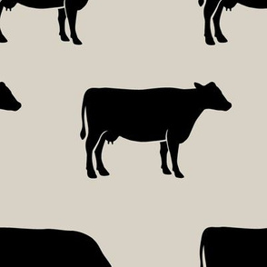 (large scale) cows (black on beige) - farm fabric