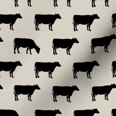 cows (black on beige) - farm fabric