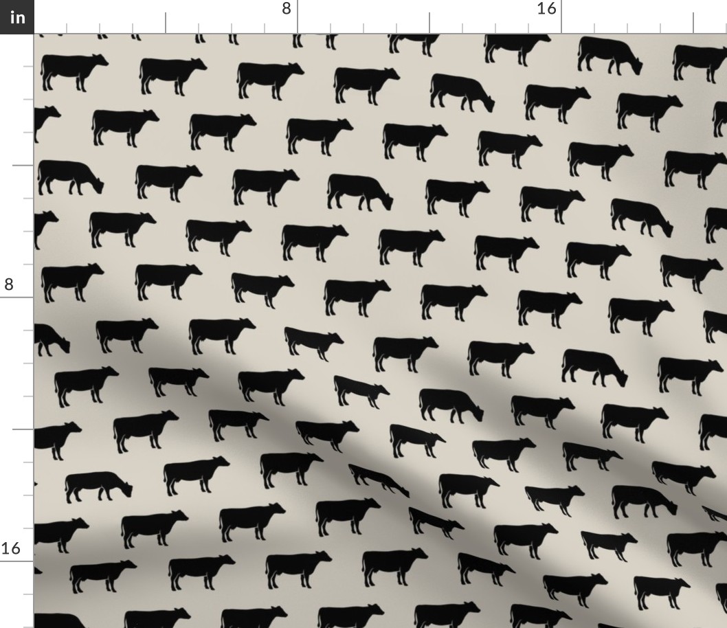 cows (black on beige) - farm fabric