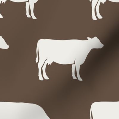 (large scale) cows (cream on brown) - farm fabric