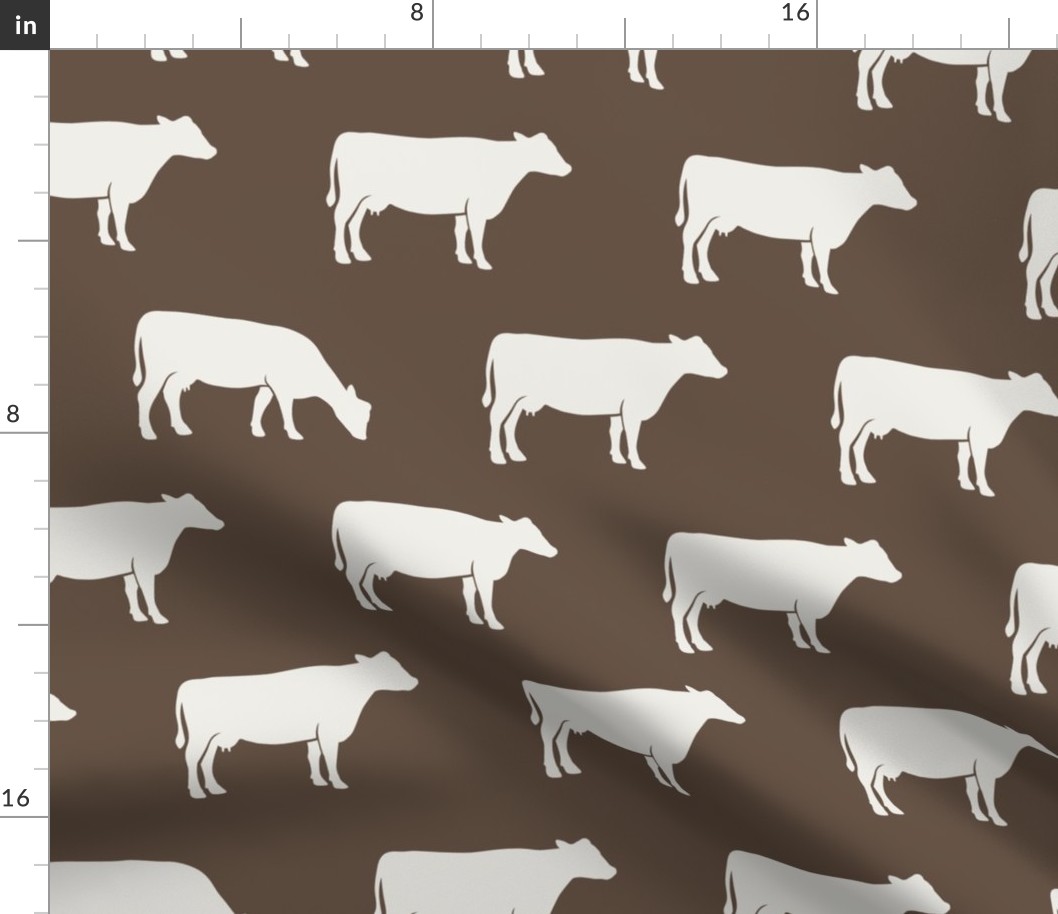 (large scale) cows (cream on brown) - farm fabric