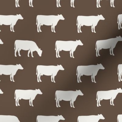 cows (cream on brown) - farm fabric