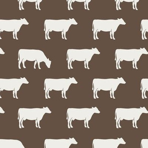 cows (cream on brown) - farm fabric