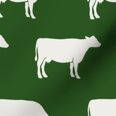 (large scale) cows (cream on green) - farm fabric