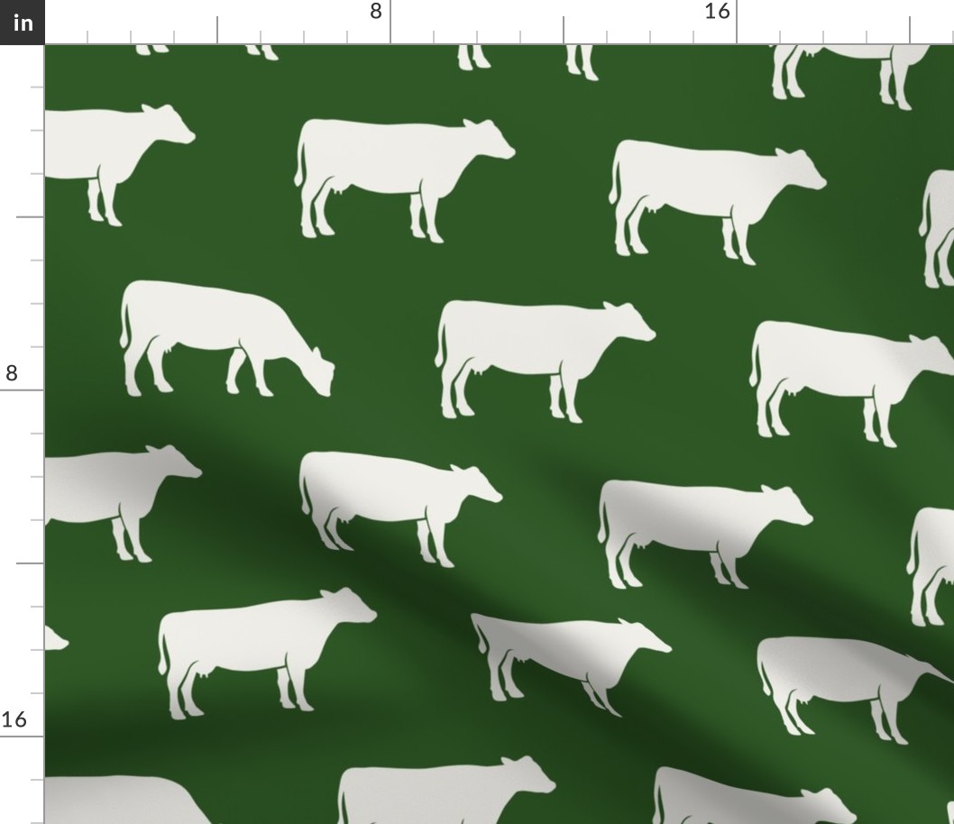 (large scale) cows (cream on green) - farm fabric