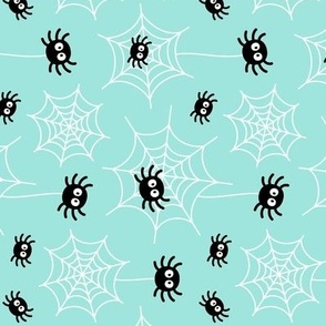 spiders and webs pastel teal » halloween rotated