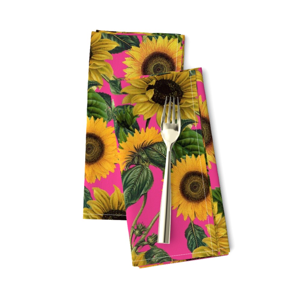 18" Vintage Sunflowers on pink,  sunflower fabric, sunflowers fabric 