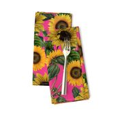 18" Vintage Sunflowers on pink,  sunflower fabric, sunflowers fabric 