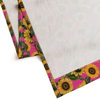 18" Vintage Sunflowers on pink,  sunflower fabric, sunflowers fabric 