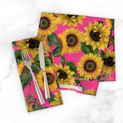 18" Vintage Sunflowers on pink,  sunflower fabric, sunflowers fabric 