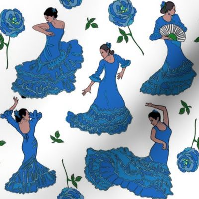 flamenco dancers blue on white 8x8