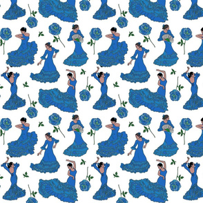 flamenco dancers blue on white 8x8