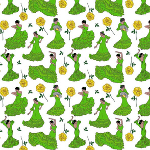 flamenco dancers green on white 8x8