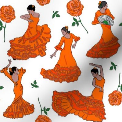 flamenco dancers orange on white 8x8