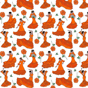 flamenco dancers orange on white 8x8