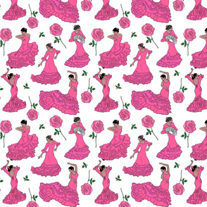 flamenco dancers pink on white 8x8
