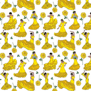 flamenco dancers yellow on white 8x8