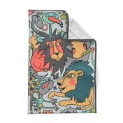 animals are cool kitchen tea towel, gray coral aqua blue beige green