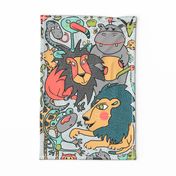 animals are cool kitchen tea towel, gray coral aqua blue beige green