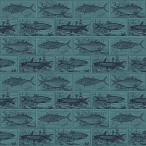 Blue Vintage Fish Pattern