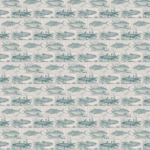 Small Fish Pattern - Blue & Cream