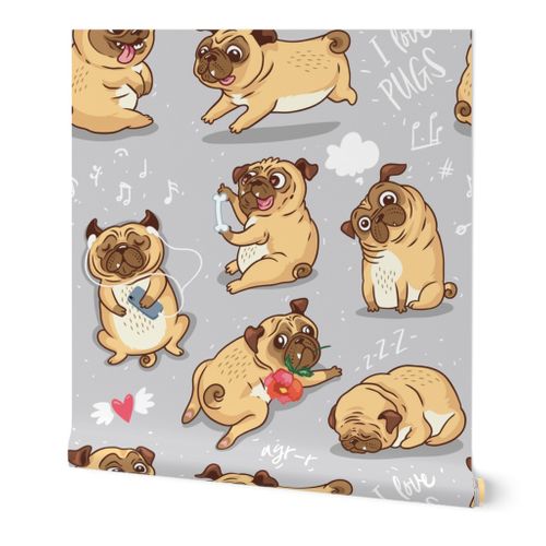 Perrito Bebe Animales Dibujos Animados Caracteres Linda Perros Ilustracion Simpatico Mini Pequena Juguete Pugs Spoonflower