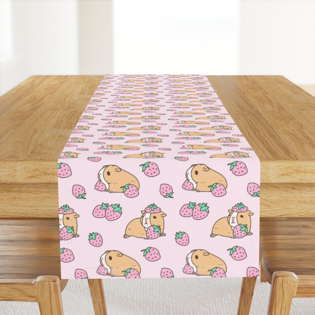 Soft pink Guinea pig and strawberries pattern large