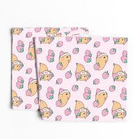 Soft pink Guinea pig and strawberries pattern large