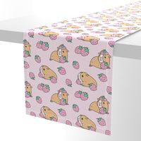 Soft pink Guinea pig and strawberries pattern large