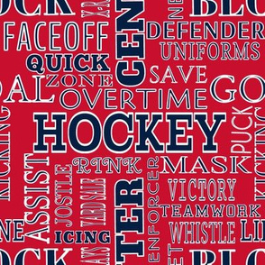 Alphabet ABC's Hockey Words Terms Lettering Red Navy Blue White