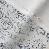 Jungle Damask Rustic Navy on Farmhouse White // small