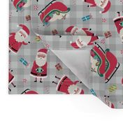 Santa w/ Gifts – Grey Check