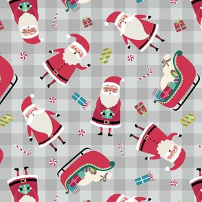 Santa w/ Gifts – Grey Check