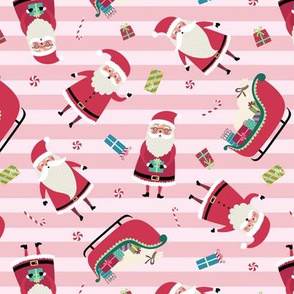 Santa w/ Gifts – Stripes (pink)