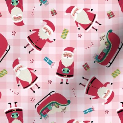 Santa w/ Gifts – Pink Check