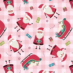 Santa w/ Gifts – Pink Check